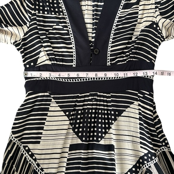 Anthropologie Bl^nk London Black Tan Mixed Print Asymmetric Dress Size Small - Picture 9 of 12